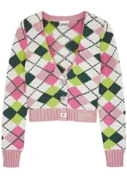 Ganni Argyle-intarsia Cotton Cardigan - Multicoloured - L L