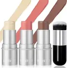 3 Pcs Cream Waterproof Blush Contour Highlighter Stick for Cheeks, Shades with H