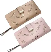 [Holibanna] 2pcs Women PU Wallet Pouch with Leaf Design Multi Card Holder for Cards Stylish Long Clutch for Various Occasions Colors
