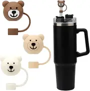 LUTER 3pcs Bear Straw Cover, Cute Straw Covers Cap Cartoon Soft Silicone BPA Free Compatible with 10mm Stanley Straws 30 40 oz Tumbler Cup