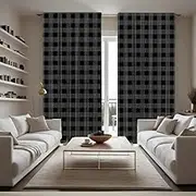DOTOOMA Buffalo Plaid Window Curtains Plaid Pattern Black and Grey Retro Stripe Nursery Bedroom Living Room Decoration Polyester Fabric Supplies 41x84 Inch Drapes 2 Panels