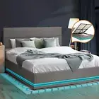 Oikiture Bed Frame Double Size Bed Platform RGB LED Gas Lift Base Storage Grey