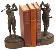 Bookends Bookend GOLF Lodge Swinging Golfer Chocolate Brown Resin Hand-Cast