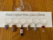 " WINE THEMED" SET OF 6 Hand Crafted Wine Glass Charm