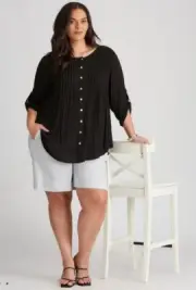 Autograph Top Tunic Shirt Blouse PLUS Size 22 Pintuck 3/4 Sleeve Black NEW RP$80