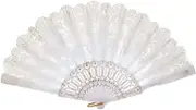 Perfeclan Feather Fan Hand Fan Prop Elegant Handheld Fan Embroidered Flower Folding Fan for Wedding, Tea Party, Prom, White