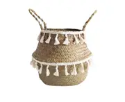 Handmade Tassel Faux Seagrass Sundries Storage Basket Household Pot Container White