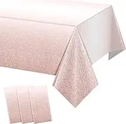 3 Pack Ombre Rose Gold Plastic Tablecloth for Parties, Gradient Pastel Rose Gold Disposable Tablecloths for Rectangle Tables, Light Pink Sprinkle Table Cover for Wedding Birthday Party, 54 x 108 Inch