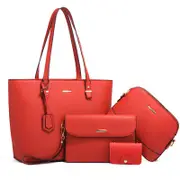 4pcs Set Women Fashion Synthetic Handbags Wallet Tote Bag Shoulder Bag Top Handle Satchel Purse,Red