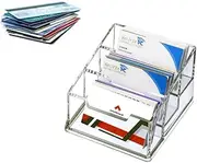 3 Tier Premium Acrylic Clear Business Card Holder Stand,3 Tier 3 Slots Transparent Business Card Stand, Business Card Display Organizer for Office Desk or Counter Accessories, 150 Cards Capacity