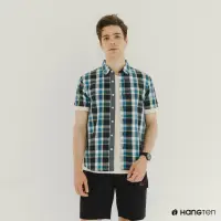 在飛比找momo購物網優惠-【Hang Ten】男裝-棉麻格紋短袖襯衫(深藍)