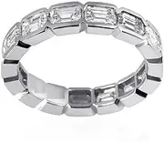 [HEARTS AND YOU] 4ct Emerald Cut Moissanite Bezel Set Full Eternity Wedding Band White Gold Plated