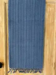New Cottage Chic French Country Beach House Blue Textured Woven Table Runner 54"