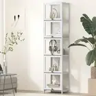 5 Tier Display Cabinet Storage Shelves Bamboo Clear Door Bookshelf Rack Bookcase
