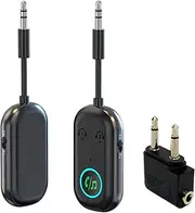 Bluetooth 5.3 Receiver Transmitter 2 in 1 Wireless Audio Adapter Aircraft Bluetooth Adapter 3.5mm AUXInterface Suitable for Car Airplanes TVs Treadmills Gaming Devices Black