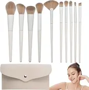 Makeup Brushes with Makeup Brush Bag, Portable10 Pcs Makeup Brush Set Premium Synthetic Concealers Eye Shadows Foundation Powder Makeup Brushes-White