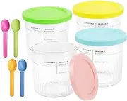 4 Pcs Ice Cream Tubs with 4 Pcs Spoons; Ice Cream Containers with Lids for Ninj-a CREAMi Delux-e NC500 NC501 UK Series;- Creami Tubs.