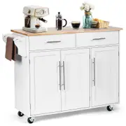 Costway Large Kitchen Island Trolley w/ Towel Rack White