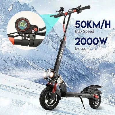 10" Off-Road Electric Scooter 2000W 50KM/H 50KM Foldable Adult E-Bike W/Tail
