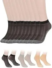 [Sndperiexam] 10 Pairs Black Silky Nylon Ankle Socks Women's Thin Socks Elastic Silk Stockings Anti-Slip Nylon Socks for Women Girls Athletic Socks, Black, 1 Petite