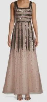 $550 Aidan Mattox Women's Embellished Square Neck Column Gown Dress Size 4