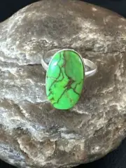 Green Mohave Turquoise Navajo Sterling Silver Ring Adjustable Size 10 15711