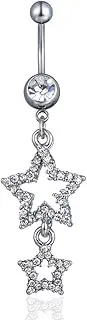 [Niaspi] 14G Sparkle Star Dangle Belly Button Rings for Women Surgical Steel Belly Navel Piercing Barbell Dangling Body Piercing Jewelry, Stainless Steel, cubic zirconia