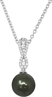 [ORO LEONI] DESIGNER PURE 925 STERLING SILVER 10-10.5MM SIMULATED DYED TAHITIAN PEARL WITH CREATED SAPPHIRE ELEGANT PENDANT NECKLACE. 18" LENGTH CHAIN