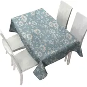 Classic Vintage Off White Floral over Blue Tablecloth
