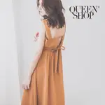 QUEENSHOP【01083999】方領後露背綁帶造型雪紡洋裝 兩色售＊預購＊