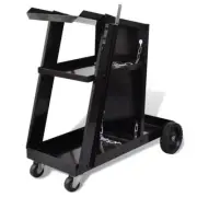 Welding Cart Black Utility Trolley with 3 Shelves for Workshop Storage