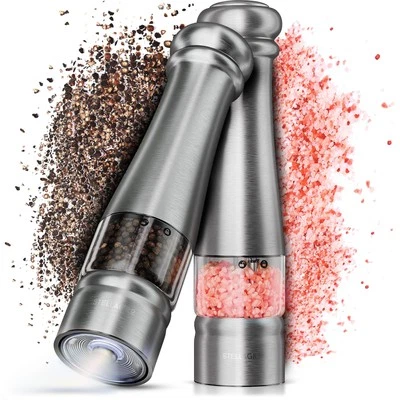 Premium Electric Salt and Pepper Grinder Set, Automatic Stainless Steel Batte...