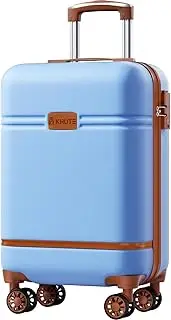 [Krute] Carry On Luggage 20 Inch Airline Approved Hard Shell Suitcase with Wheels Lightweight PC ABS Travel Luggage TSA Approved LightBlue