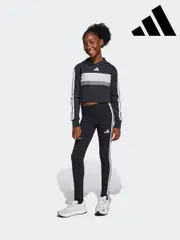 adidas Black Essentials Tiberio 3-Stripes Crop Hoodie and Legging Set Kids (E45523) | $104