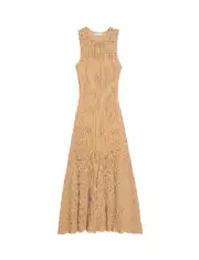 NWT Sandro Alena in Gold Pointelle Knit Sleeveless Tank Midi Dress 34 /2