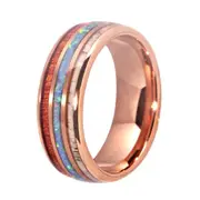 Tungsten Fire Opal Wood Ring for Wedding & Engagement