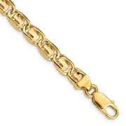 Solid 14K Yellow Gold 22 inch 7.5mm Hand Polished Fancy Link with Lobster Clasp Chain Necklace