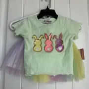 NEW NWT 2pc Rare Editions Sparkle Bunny Top & Rainbow Tulle Skirt Set sz 2t