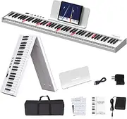 KONIX Folding Piano Keyboard, 88 Keys Full Size Semi Weighted Foldable Piano, Portable Electronic Keyboard Piano with Light Up Keys, Sustain Pedal, Keyboard Stickers, Music Stand and Piano Bag, White