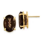 14k Yellow Gold 14x10 Oval Smok Yellow Gold Quartz Earrings
