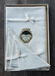 Vintage Czech Linbro Linen Damask Tablecloth & 4 Napkins 53" Square - NEW IN BOX