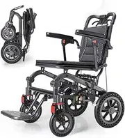 Folding Transport Outdoor Comfortable Mobile Wheelchair Displacement Machine,Transport Chair for Adults,Travel Manual Mobility Aid,Lightweight Transport Chair (8 inch+12 inch Honeycomb Sh