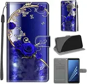 SATURCASE Case for Samsung Galaxy A8 2018, Beautiful PU Leather Flip Magnet Wallet Stand Card Slots Hand Strap Protective Cover for Samsung Galaxy A8 2018 (DY-22)