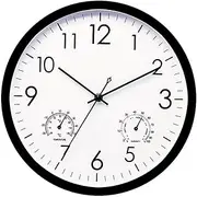 LIPINGJING0201 Outdoor Clock with Thermometer and Humidity,Retro Patio Silent Clocks-Plastic Case,Waterproof Wall Clocks for Living Room,Bedroom,Kitchen,Garden (Color : Black)