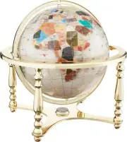 21" Tall Pearl Ocean 4 legs Gold Table Top Gem GEMSTONE WORLD MAP GLOBE