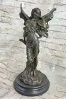 Art Deco Magical Fairy with Wings Gilt Bronze Sculpture Marble Base Statue Gift