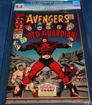 AVENGERS #43 CGC 9.4 1ST RED GUARDIAN! PERFECT CASE! WHITE PGS. THUNDERBOLTS!