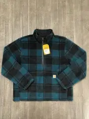 Carhartt Men’s Quarter Zip Sherpa Pullover Sweatshirt Hunt Club Black Plaid New