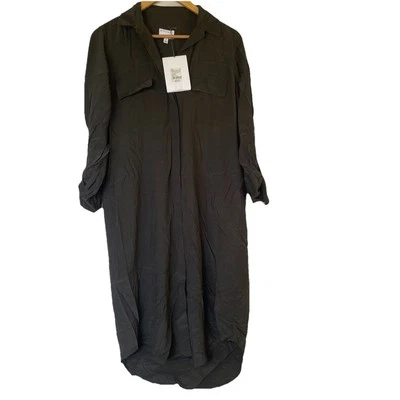 Witchery Rich Green Utility Mid Dress - Longline, Button-Up, Roll Sleeve, Size 8