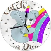 Koala Clock Cute Magical Koala with A Crown Sleeping On The Rainbow Round Wall Clocks Home Decor for Living Room Bedroom Kitchen Office 10 Inch Slient Non Ticking